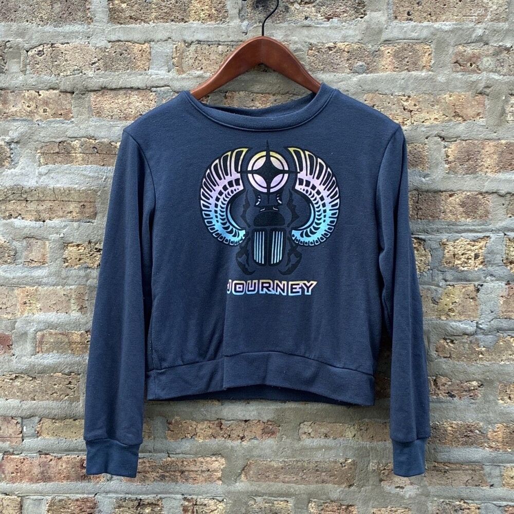 Journey Blue Pullover Crewneck Sweatshirt Womens XS‎ Graphic Logo Music Fleece